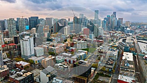 Downtown of Seattle, Washington, the USA. Contemporary urban scenery on the waterfront of Lake Washington.