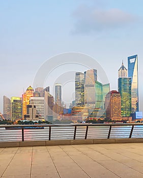 Downtown Shanghai skyline at twilight