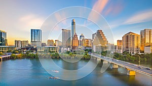 Downtown Skyline of Austin, Texas in USA from top view