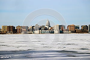 Downtown skyline city of Madison with State Capitol building.