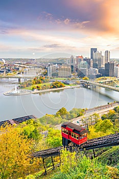 Downtown skyline of Pittsburgh, Pennsylvania at sunset