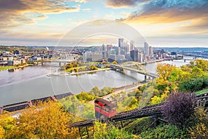 Downtown skyline and vintage incline in Pittsburgh