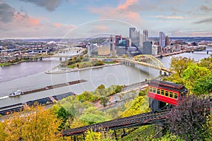 Downtown skyline and vintage incline in Pittsburgh