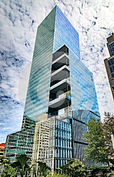 Downtown skyscraper with trees, SOMA neighborhood, San Francisco California photo