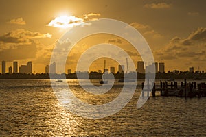 Downtown from South Beach at sunset, Miami Beach, Miami, Florida