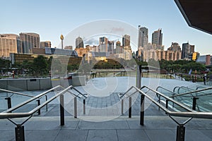 Downtown Sydney skyline in Australia with Tumbalong park