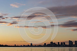 Downtown Toronto skyline at sunset