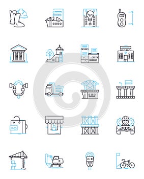 Downtown tower linear icons set. Skyscraper, Landmark, Iconic, Modern, Vertical, Urban, Impressive line vector and