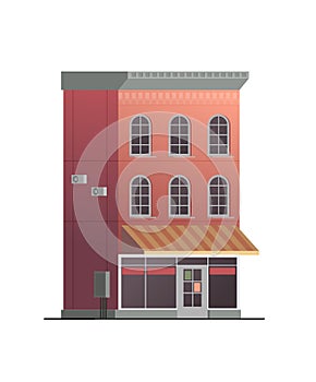 Downtown vector building with shop or store illustration isolated on white background