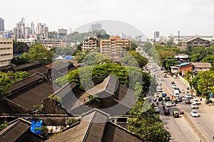 Downtown view of India`s economic city Mumbai from top of a building. Mumbai is metro busiest city in India