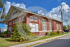 Downtown Wauchula Florida, Main Street, Old Florida Architecture with a vibrant dramatic sky, Brick Building , Royalty Free Stock