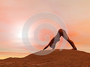 Downward facing dog pose, adho mukha svanasana - 3D render