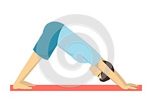 Downward facing dog yoga pose. Fitness exercise photo