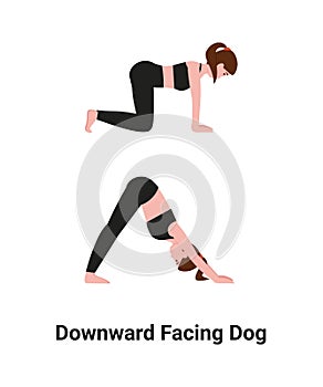 Downward Facing Dog yoga pose woman character