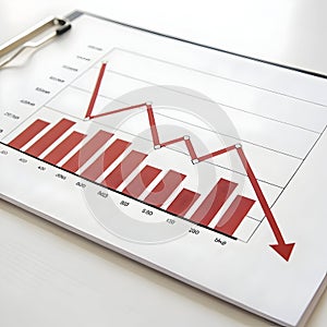 Downward graph chart isolated on white background