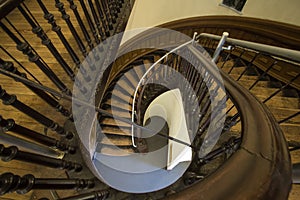 Downward Spiral Wooden Circular Staircase