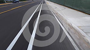 Downward view of a bike lane