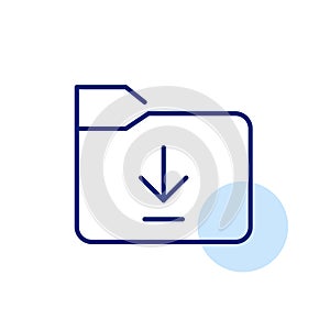 Downwards arrow over file folder. Downloading files for later storage. Pixel perfect, editable stroke icon