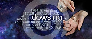 Dowsing with a crystal pendulum word cloud banner