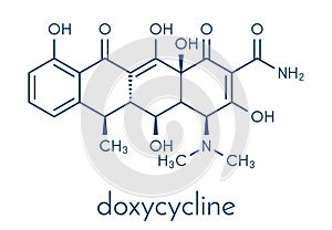 Doxycycline antibiotic drug tetracycline class molecule. Skeletal formula.