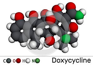 Doxycycline molecule. It is broad-spectrum tetracycline antibiotic used to treat a wide variety of bacterial infections. Molecular