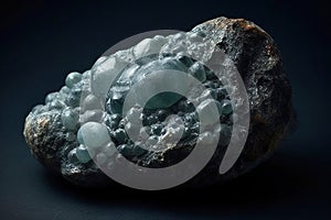 Doyleite is a rare precious natural stone on a black background. AI generated. Header banner mockup with space.