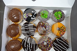 A dozen of Close-up Krispy Kreme Donuts