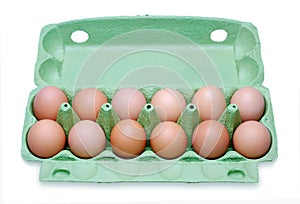 Dozen eggs in a box photo