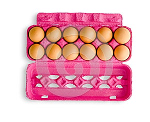 Dozen eggs in pink box