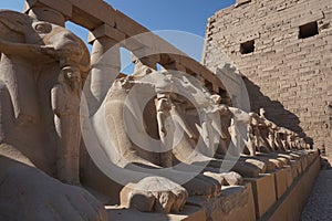 Dozens of ram headed sphinxes at Karnak Temple, Luxor