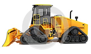 Dozer heavy construction machinery 3D rendering on white background