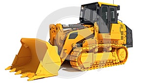 Dozer heavy construction machinery 3D rendering on white background