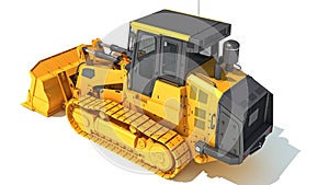 Dozer heavy construction machinery 3D rendering on white background