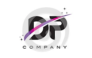 DP D P Black Letter Logo Design with Purple Magenta Swoosh
