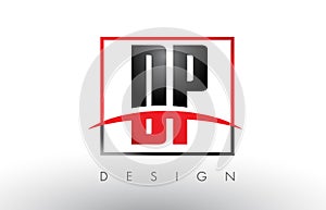 DP D P Logo Letters with Red and Black Colors and Swoosh.