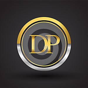 DP Letter logo in a circle, gold and silver colored. Vector design template elements for your business or company identity