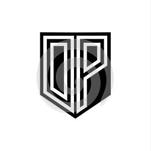 DP Logo monogram shield geometric white line inside black shield color design