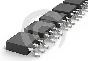 DPAK mosfet electronic transistor array isolated on white 3d illustration