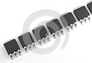 DPAK mosfet electronic transistor array isolated on white 3d illustration