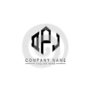 DPJ letter logo design with polygon shape. DPJ polygon and cube shape logo design. DPJ hexagon vector logo template white and