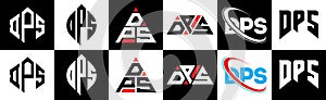 DPS letter logo design in six style. DPS polygon, circle, triangle, hexagon, flat and simple style with black and white color photo
