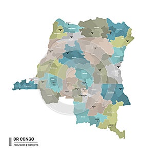 DR Congo higt detailed map with subdivisions