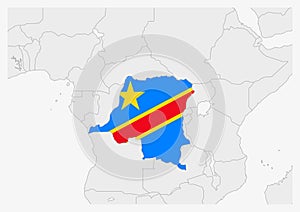 DR Congo map highlighted in DROC flag colors photo