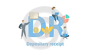 DR, Depositary Receipt. Concept with keywords, letters and icons. Flat vector illustration. Isolated on white background