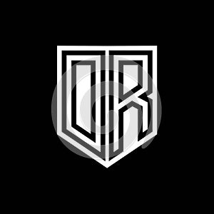 DR Logo monogram shield geometric black line inside white shield color design