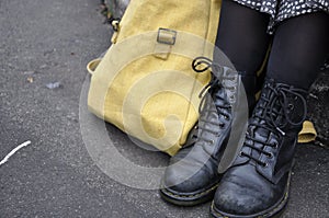 Dr Marten boots with canvas satchel