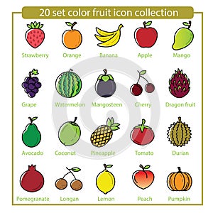 20 set fruit icon collection