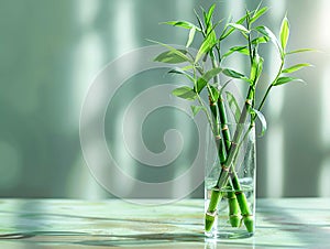 Dracena lucky bamboo growing in glass vase with water