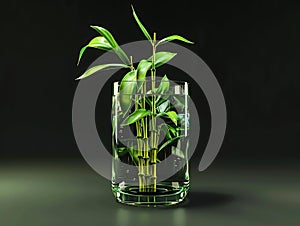 Dracena lucky bamboo growing in glass vase with water
