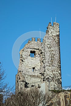 Drachenfels ruin in Koenigswinter, perspective view